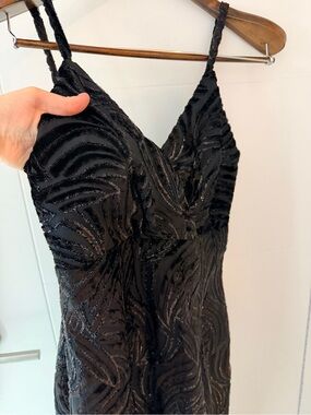 Genuine Vintage Panoply Atlanta made in USA in 90 Black Beaded V-Neck Midi Dress